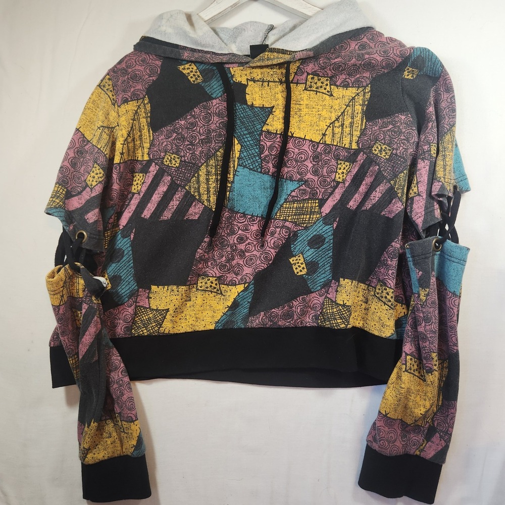 Nightmare Before Christmas Sally Patchwork Cropped Hoodie Lace Up Sleeves 2X